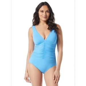 NWT Coco Contours One Piece Swimsuit Women Blue Ruched Shapewear 14/38D $138